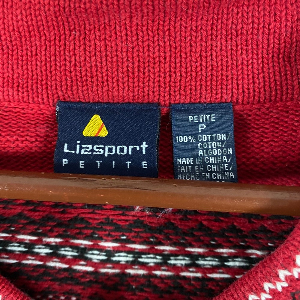 Vintage Liz Claiborne Sport Fair Isle Nordic‎ Knit Sweater Red White Ski Clasps - Picture 6 of 7